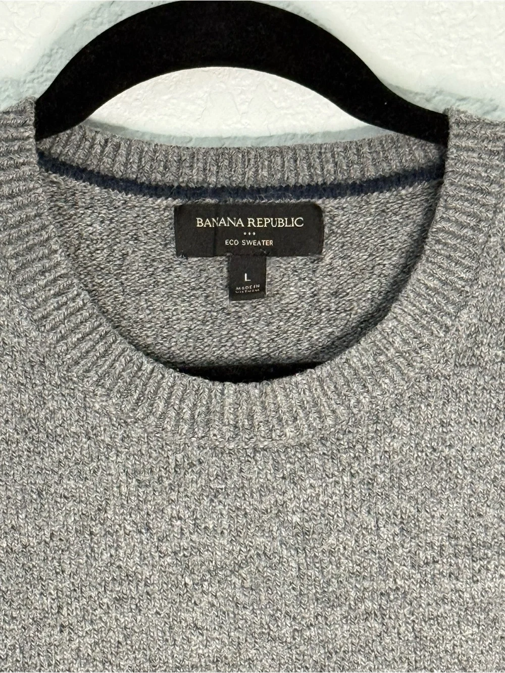 Banana Republic Gray, Navy & Cream Striped Crewneck Sweater - Men's